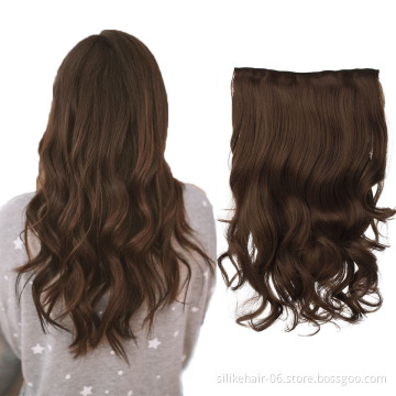Hot Selling Ombre Brown Soft Long 24 inch Heat Resistant Fiber Wavy Clip in Hair Extension One Piece Synthetic Hair Extensions